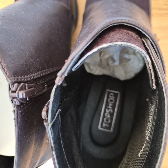 ASOS Burgundy Leather And Pony Hair  Ankle Booties - Picture 8 of 10